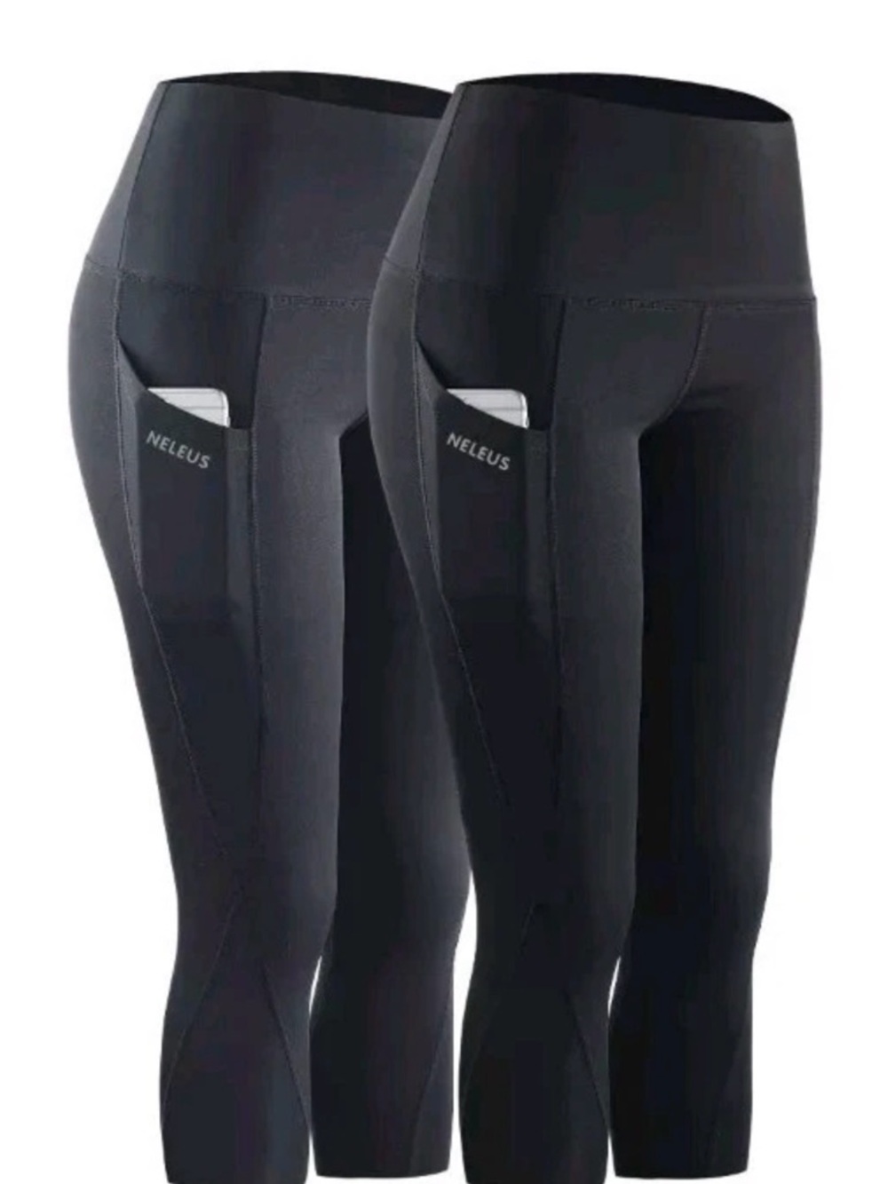 NELEUS Black High-Waist Capri Leggings with Side Pockets